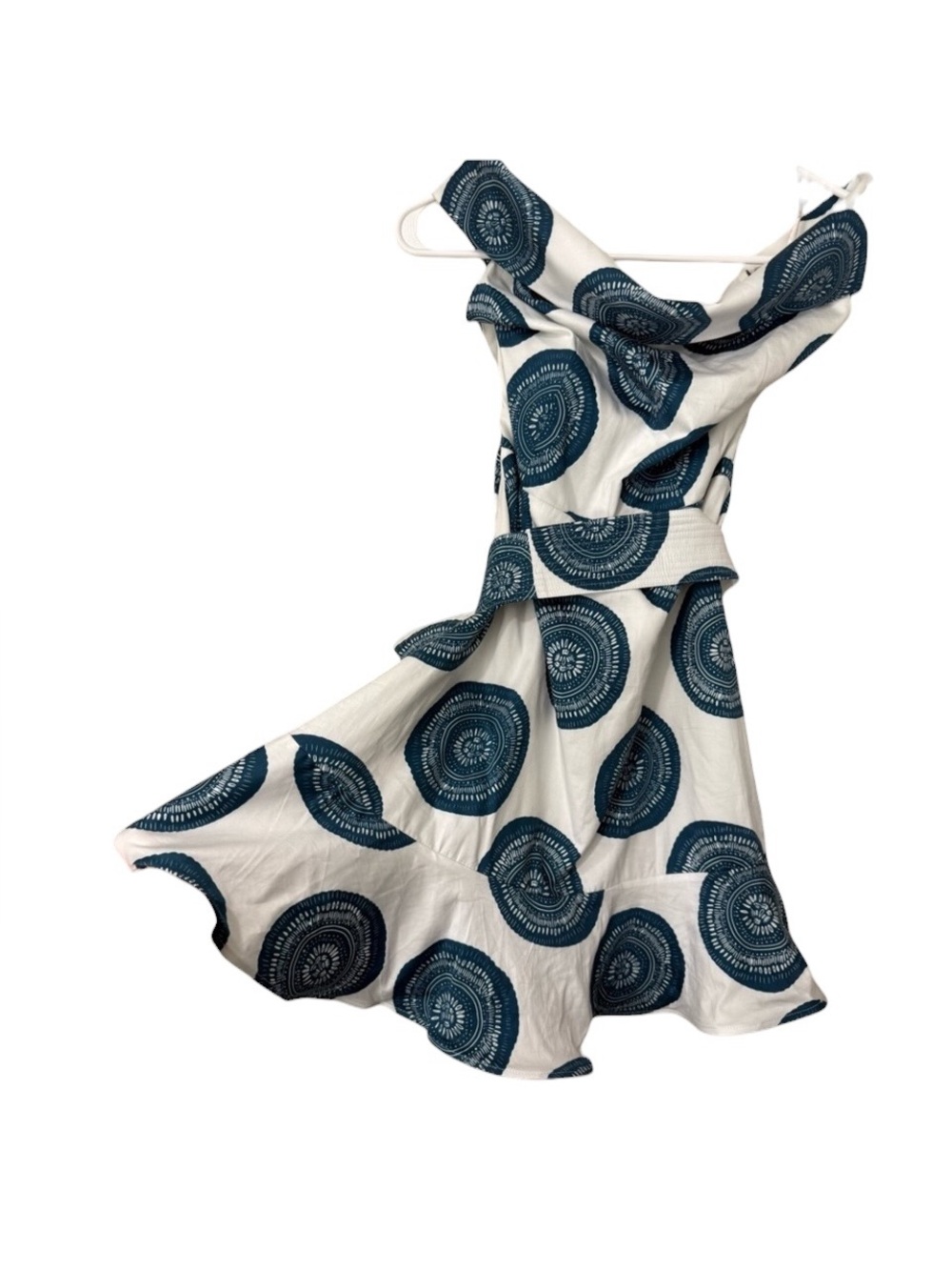 NWT Andres Otalora Blue White Los Monos Off Shoulder Mini Dress, Size 4 - Picture 8 of 8
